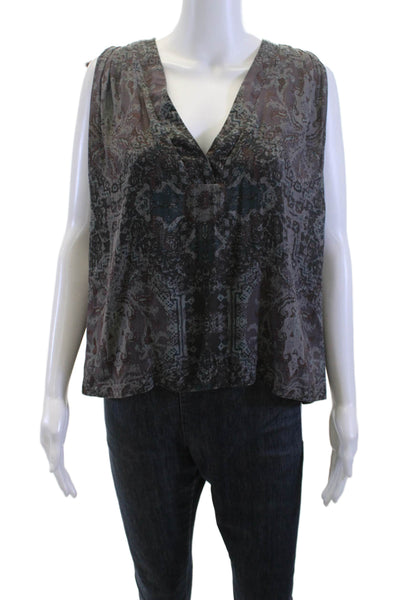 Free People Women Sleeveless Paisley V-Neck Bohemian Polyester Blouse Size S