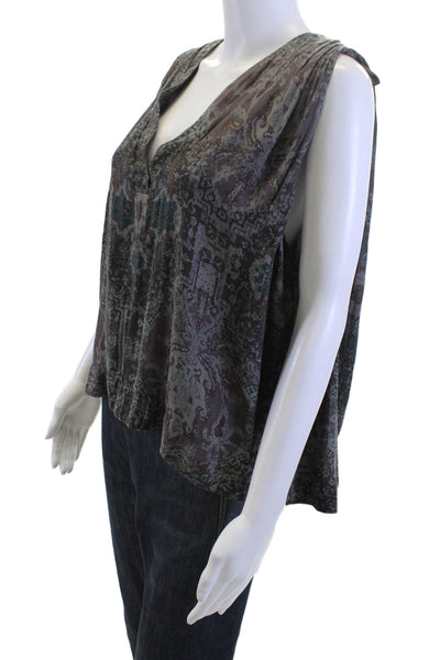 Free People Women Sleeveless Paisley V-Neck Bohemian Polyester Blouse Size S
