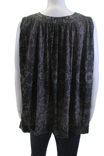Free People Women Sleeveless Paisley V-Neck Bohemian Polyester Blouse Size S