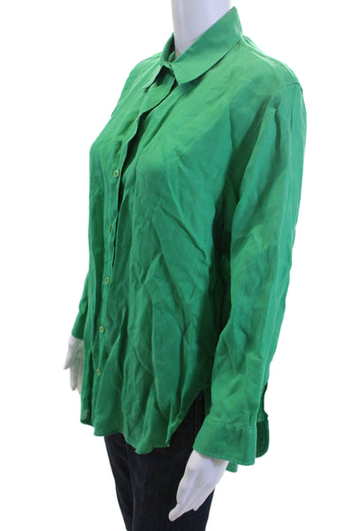 Zara Women Basic Linen Collared Long Sleeve Button-Up Blouse Green Size S