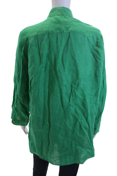 Zara Women Basic Linen Collared Long Sleeve Button-Up Blouse Green Size S