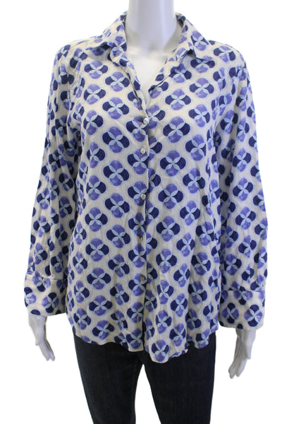 Zara Women Beige Geometric Collared Button-Up Blouse Long-Sleeve Size S