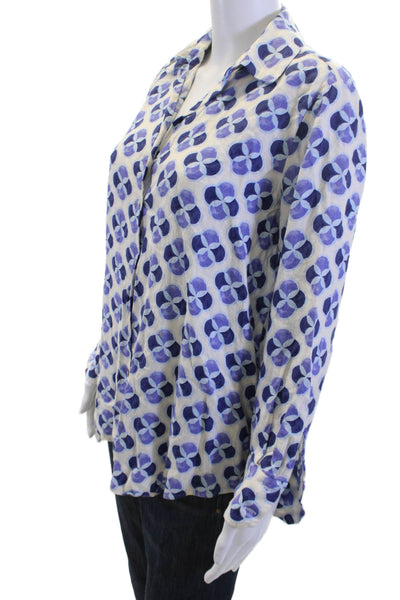 Zara Women Beige Geometric Collared Button-Up Blouse Long-Sleeve Size S