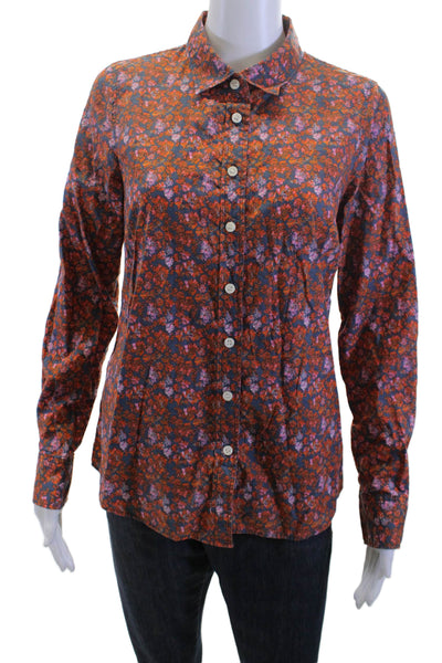 J Crew Women Floral Dark Blue Cotton Long Sleeve Button-Up Shirt Size S