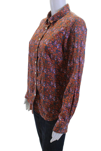 J Crew Women Floral Dark Blue Cotton Long Sleeve Button-Up Shirt Size S