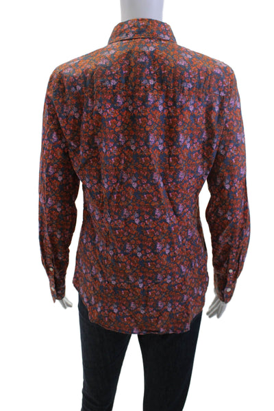 J Crew Women Floral Dark Blue Cotton Long Sleeve Button-Up Shirt Size S