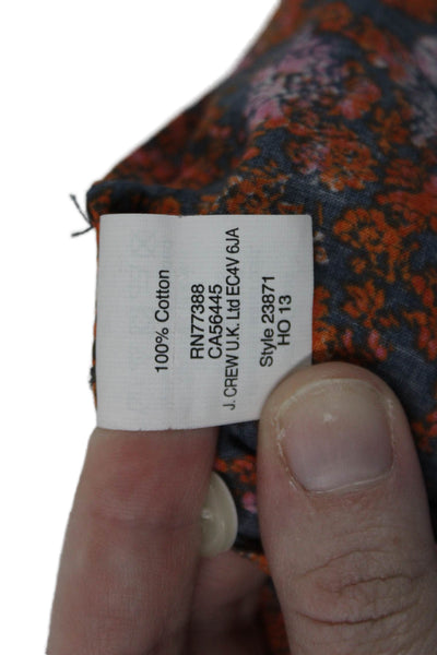 J Crew Women Floral Dark Blue Cotton Long Sleeve Button-Up Shirt Size S