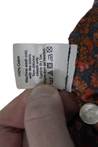 J Crew Women Floral Dark Blue Cotton Long Sleeve Button-Up Shirt Size S