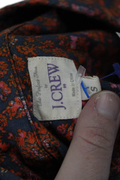 J Crew Women Floral Dark Blue Cotton Long Sleeve Button-Up Shirt Size S