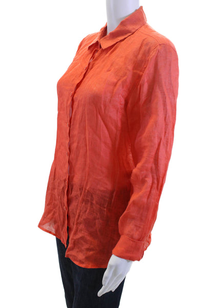 C&C California Womens Linen Button-Up Collared Long Sleeve Blouse Orange Size S