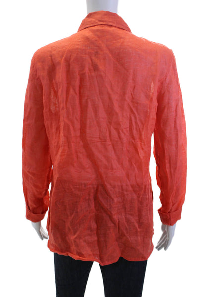 C&C California Womens Linen Button-Up Collared Long Sleeve Blouse Orange Size S