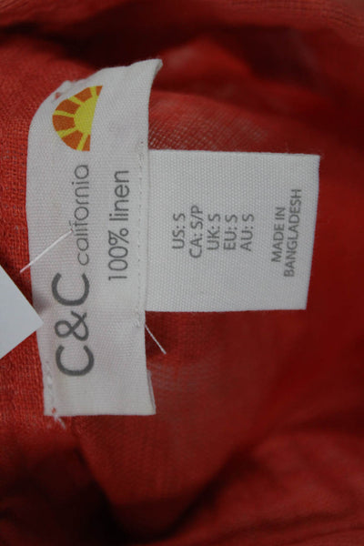 C&C California Womens Linen Button-Up Collared Long Sleeve Blouse Orange Size S