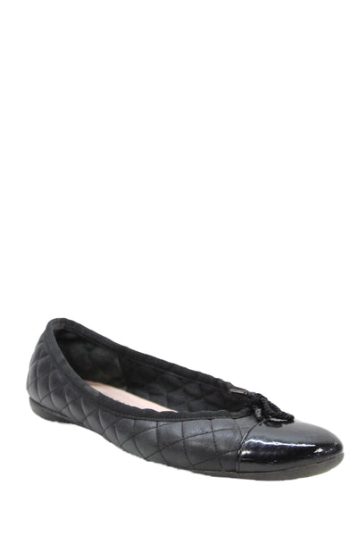 Paul Mayer Attitudes Womens Leather Quilted Bow Tied Flats Black Size 8