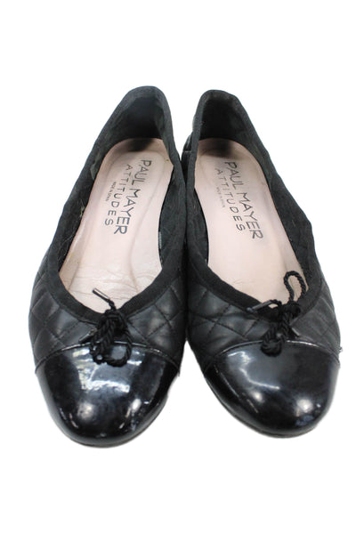 Paul Mayer Attitudes Womens Leather Quilted Bow Tied Flats Black Size 8