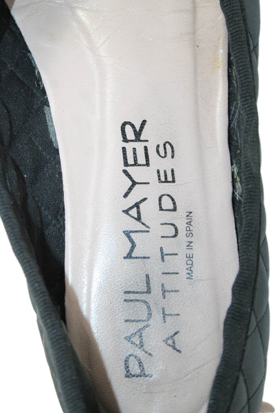Paul Mayer Attitudes Womens Leather Quilted Bow Tied Flats Black Size 8