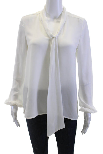 Marled Womens White Long Sleeve Tie Neck Blouse 100% Polyester Size XS