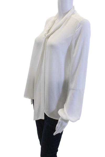 Marled Womens White Long Sleeve Tie Neck Blouse 100% Polyester Size XS