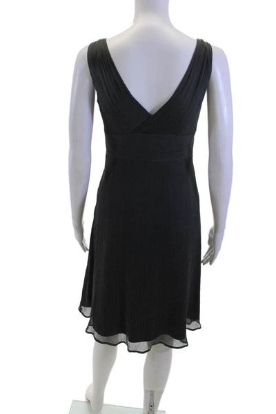 J Crew Women A-Line Fit & Flare Silk V-Neck Black Sleeveless Dress Size 2P