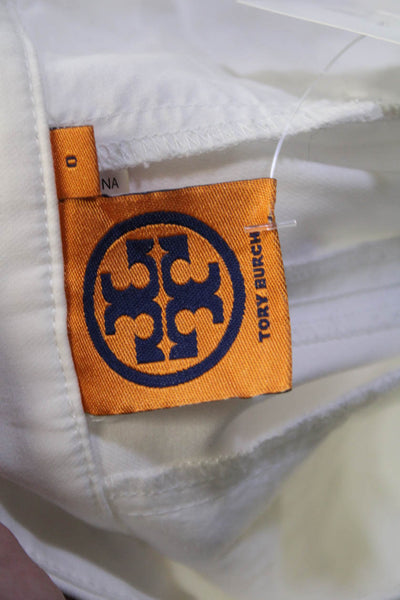 Tory Burch Women Ankle Cropped Dress Pants White Cotton Blend Size 0