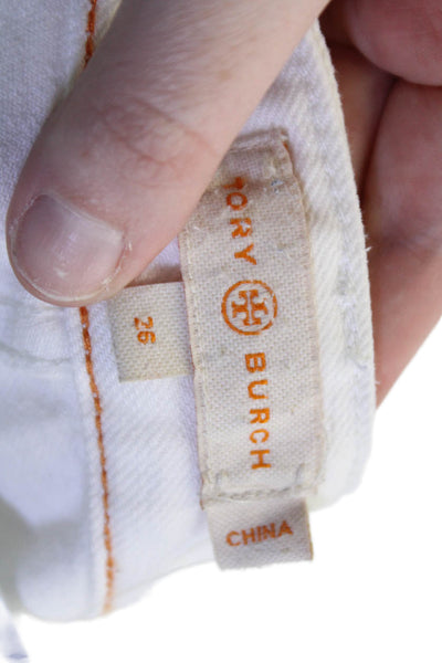 Tory Burch Women Ankle Cropped Jeans White Button Size 26