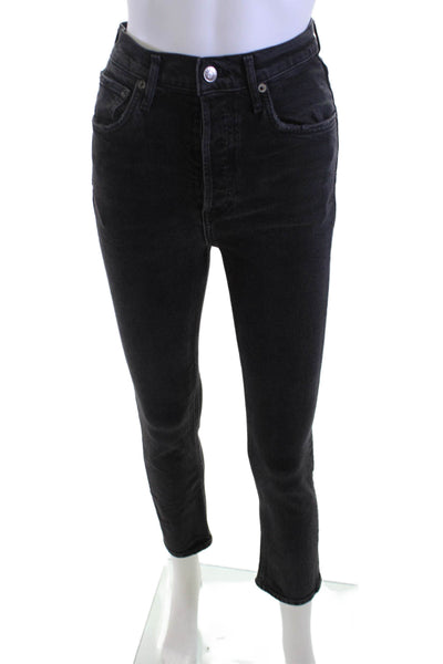 Agolde Womens High Rise Skinny Cropped Ankle Jeans Black Size 24