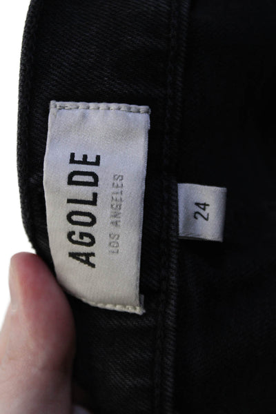 Agolde Womens High Rise Skinny Cropped Ankle Jeans Black Size 24