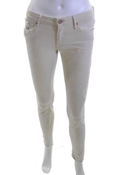 Mother Womens Ankle Skinny Beige Jeans Mid Rise Inseam 29 Size 26