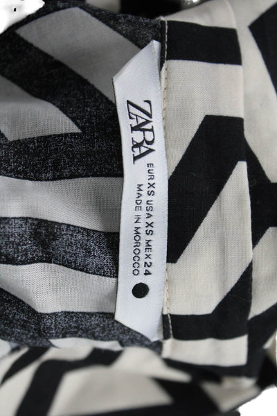 Zara Women Maxi Shirt Dress Beige Cotton Collared Long Sleeve Geometric Size XS