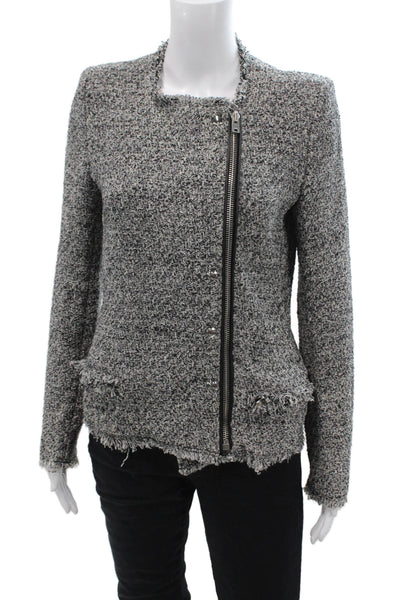 IRO Womens Gray Cotton Blend Snap Jacket Crew Neck Long Sleeve Size S