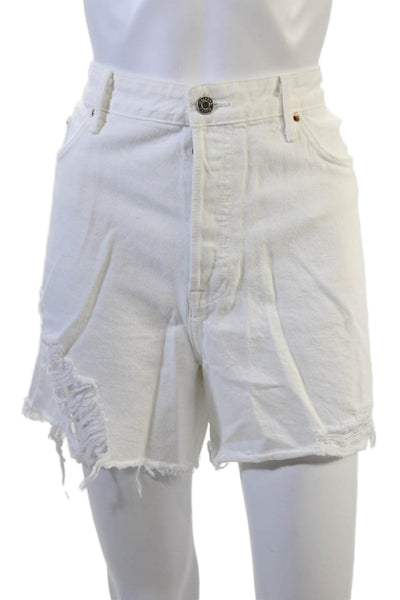 Grlfrnd Unisex White 100% Cotton Solid Button Shorts Size 32