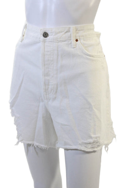 Grlfrnd Unisex White 100% Cotton Solid Button Shorts Size 32