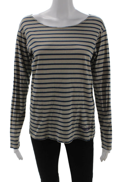 Imrie Women Beige Striped Jersey T-Shirt Long Sleeve 100% Cotton Size S
