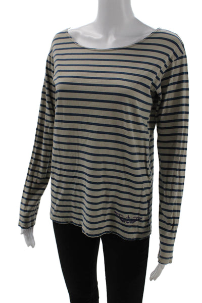 Imrie Women Beige Striped Jersey T-Shirt Long Sleeve 100% Cotton Size S
