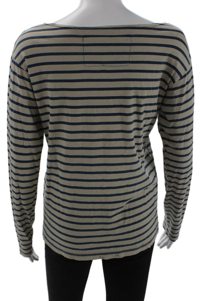 Imrie Women Beige Striped Jersey T-Shirt Long Sleeve 100% Cotton Size S