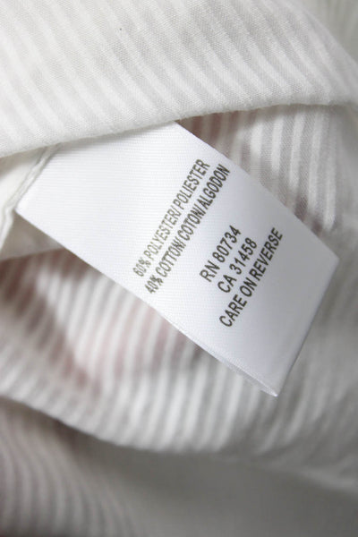 BCBGMAXAZRIA Women White Striped Mock Neck Short Sleeve Blouse Size M