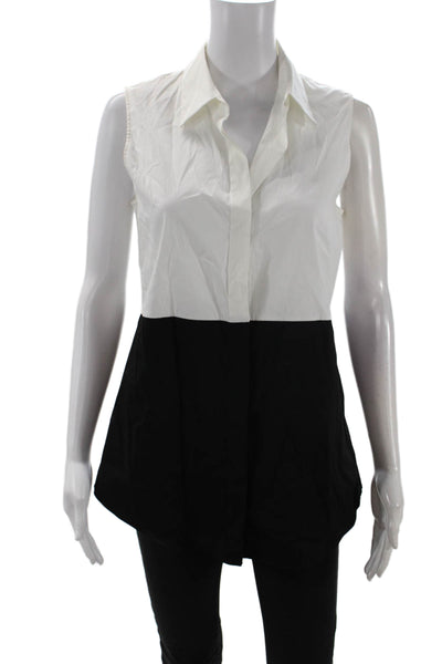 Theory Womens Black Collared Sleeveless Button-Up Blouse Size M