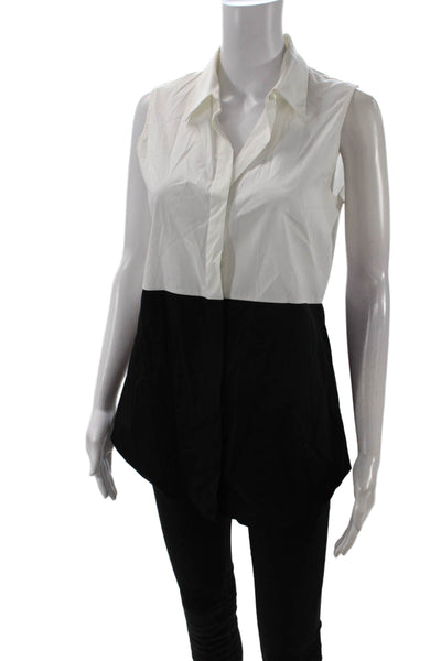 Theory Womens Black Collared Sleeveless Button-Up Blouse Size M