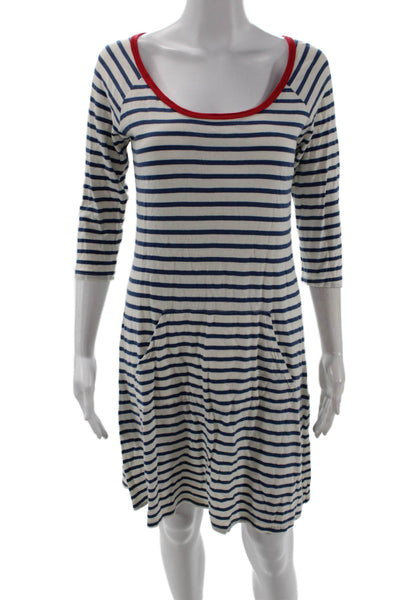 Juicy Couture Women Striped Nautical Shift T-Shirt Dress Blue 3/4 Sleeve Size S