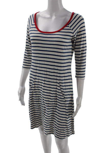 Juicy Couture Women Striped Nautical Shift T-Shirt Dress Blue 3/4 Sleeve Size S