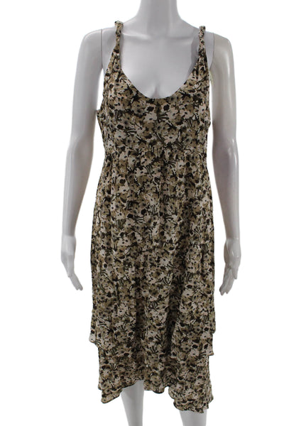 Banana Republic Women Slip Dress Beige Floral Silk V-Neck Knee Length Size 8