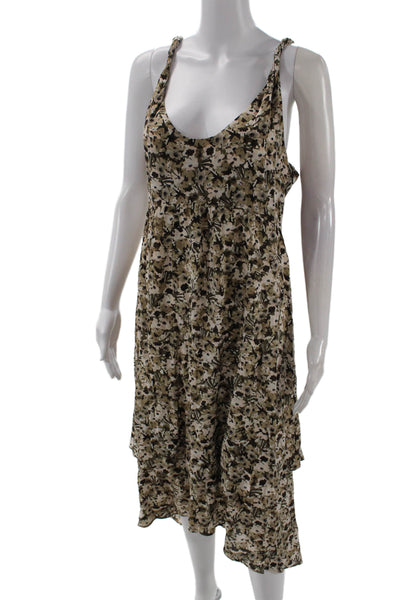 Banana Republic Women Slip Dress Beige Floral Silk V-Neck Knee Length Size 8