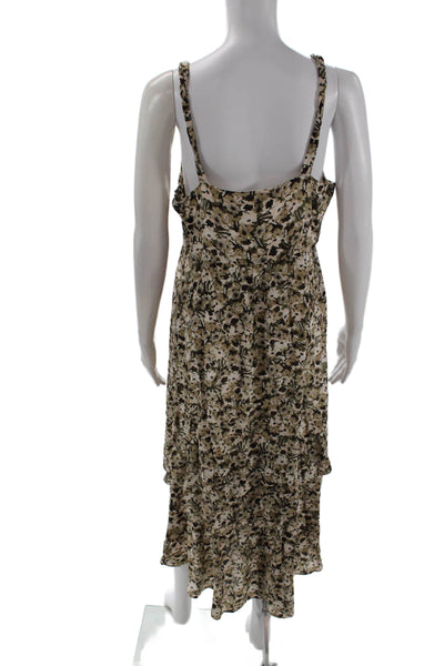 Banana Republic Women Slip Dress Beige Floral Silk V-Neck Knee Length Size 8