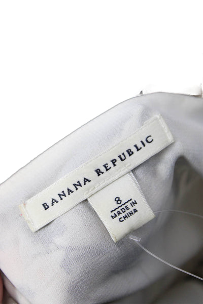 Banana Republic Women Slip Dress Beige Floral Silk V-Neck Knee Length Size 8