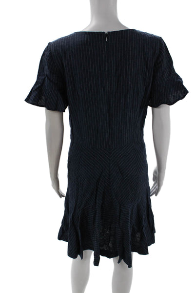 Banana Republic Women Shift Dress Dark Blue Striped Linen Blend Midi Size 8