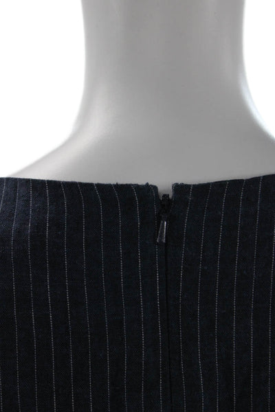 Banana Republic Women Shift Dress Dark Blue Striped Linen Blend Midi Size 8