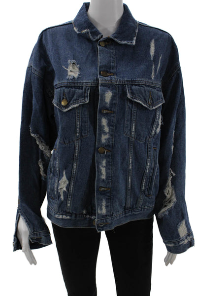 Carmar Women Dark Blue Cotton Button Collared 90s Jacket Size XS