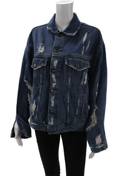 Carmar Women Dark Blue Cotton Button Collared 90s Jacket Size XS