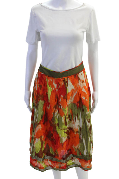 Talbots Women Green Floral A-Line Pleated Skirt Petite Size 2