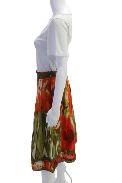 Talbots Women Green Floral A-Line Pleated Skirt Petite Size 2