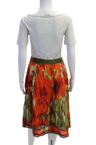 Talbots Women Green Floral A-Line Pleated Skirt Petite Size 2